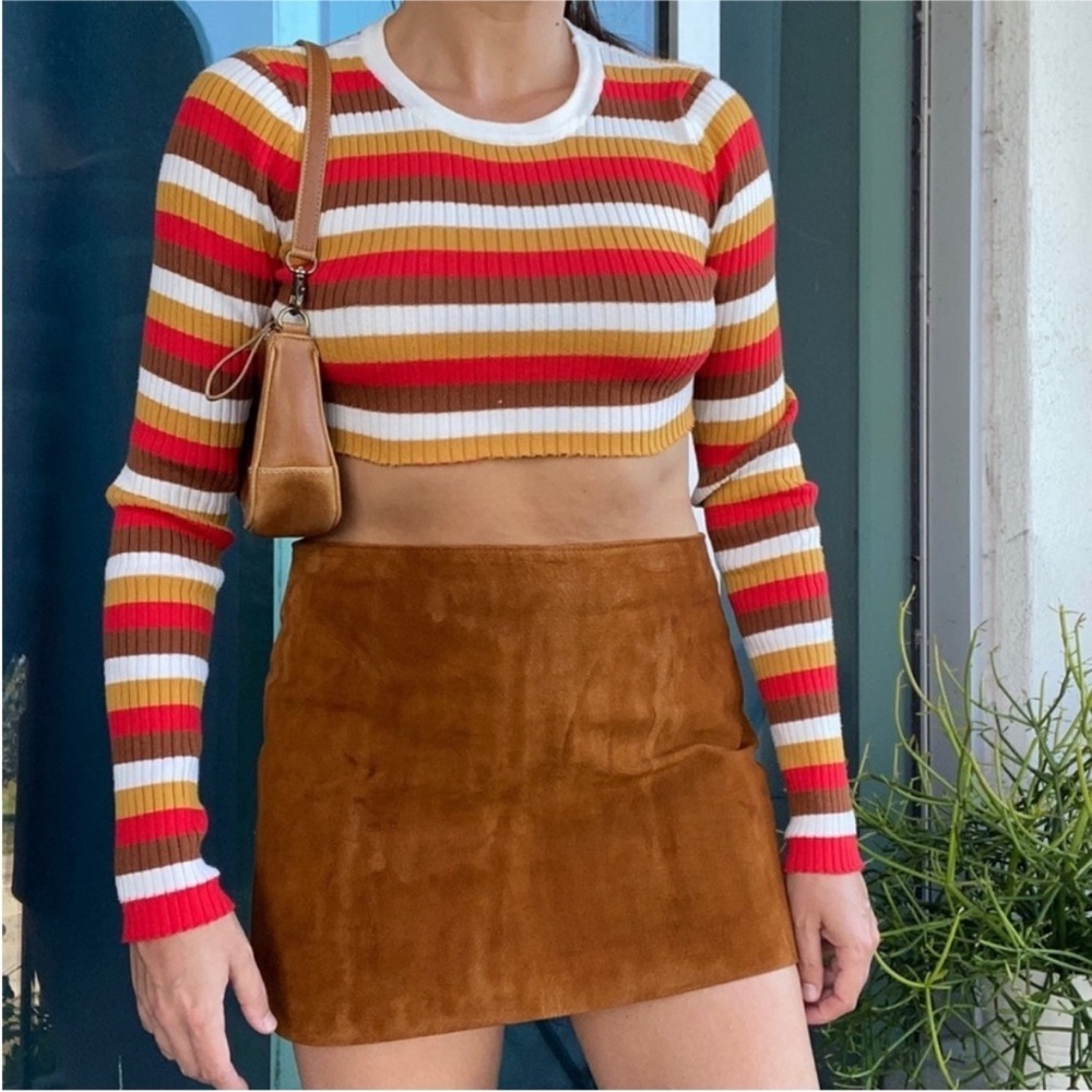Brown Leather Retro Mini Skirt M